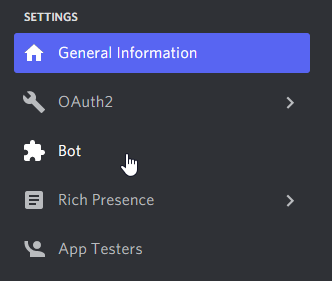 The bot tab in the application page.